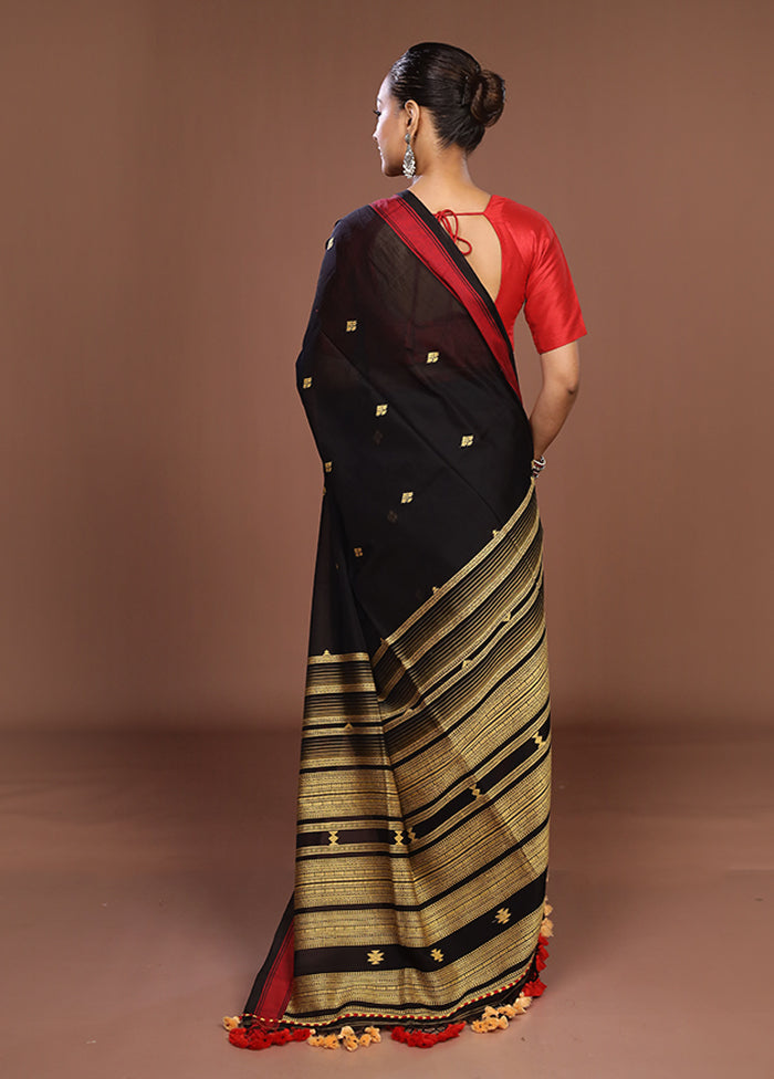 Black Matka Silk Saree With Blouse Piece