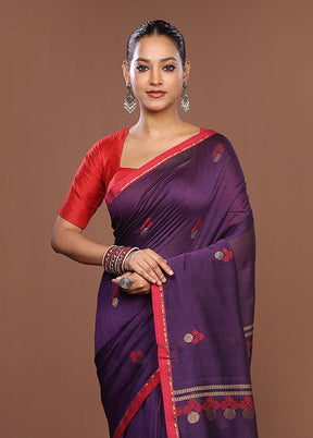 Purple Matka Silk Saree With Blouse Piece
