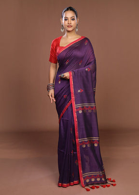 Purple Matka Silk Saree With Blouse Piece