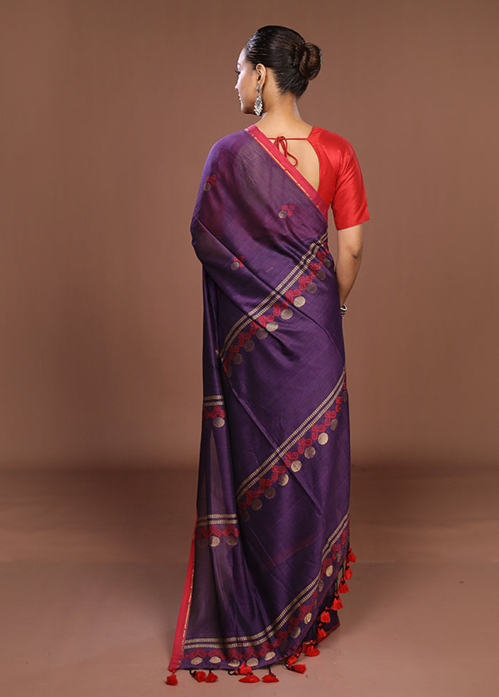 Purple Matka Silk Saree With Blouse Piece