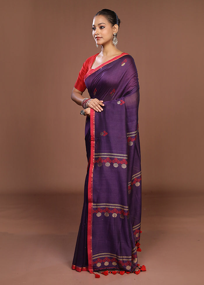 Purple Matka Silk Saree With Blouse Piece