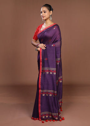 Purple Matka Silk Saree With Blouse Piece