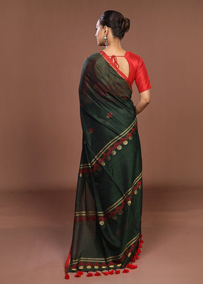 Green Matka Silk Saree With Blouse Piece