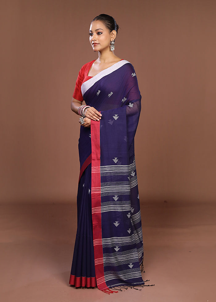 Blue Matka Silk Saree With Blouse Piece