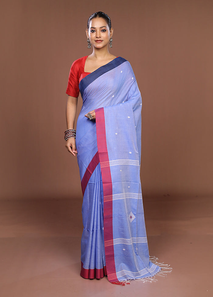 Blue Matka Silk Saree With Blouse Piece