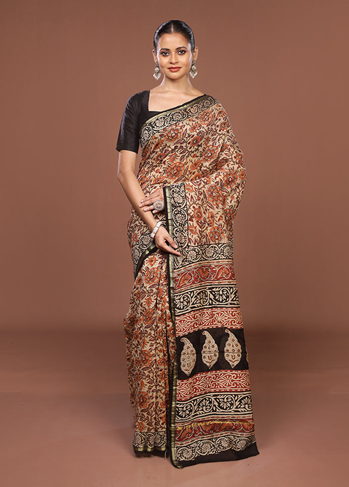 Cream Chanderi Silk Saree With Blouse Piece