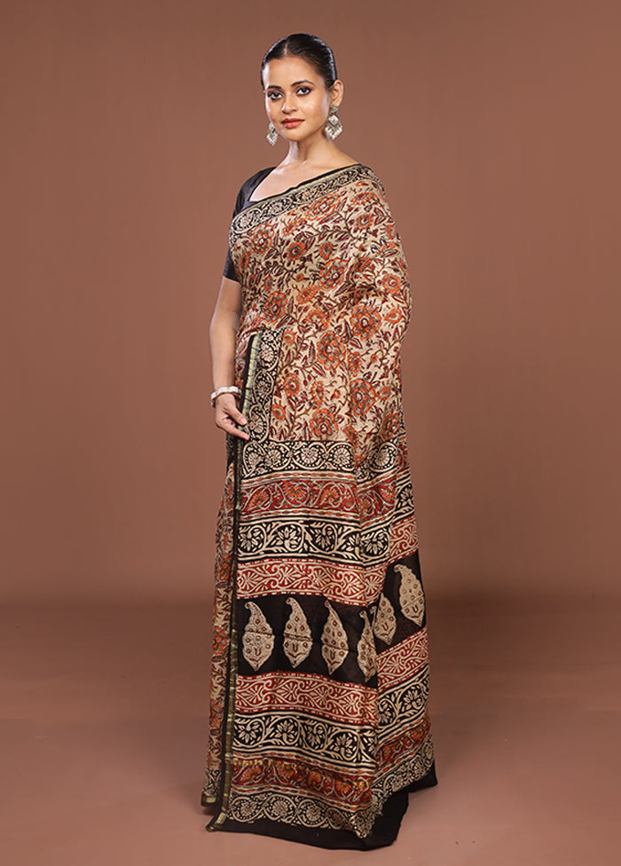 Cream Chanderi Silk Saree With Blouse Piece