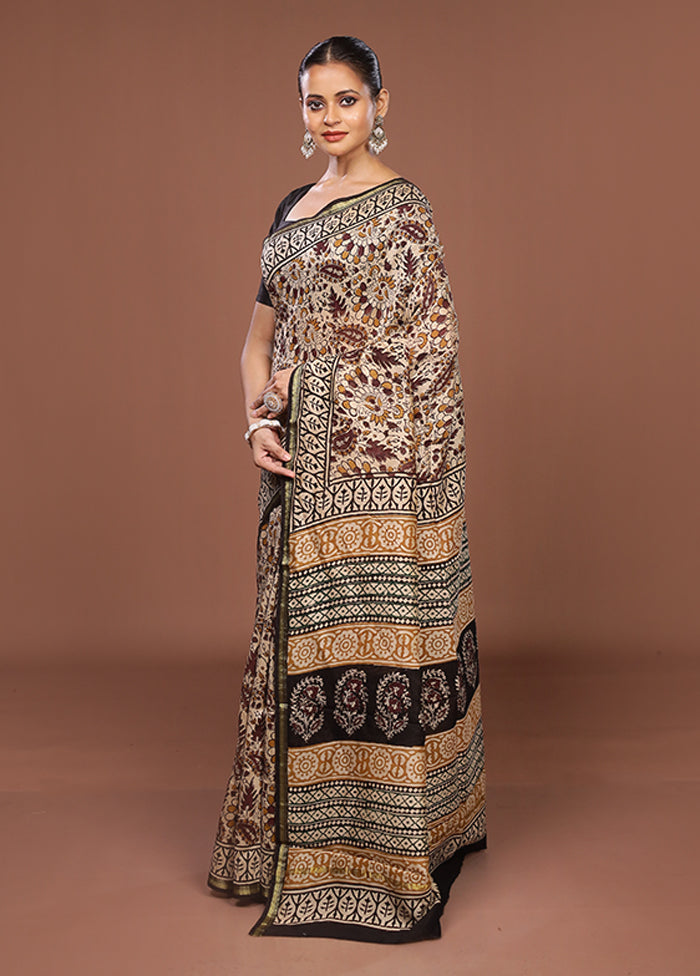 Cream Chanderi Silk Saree With Blouse Piece