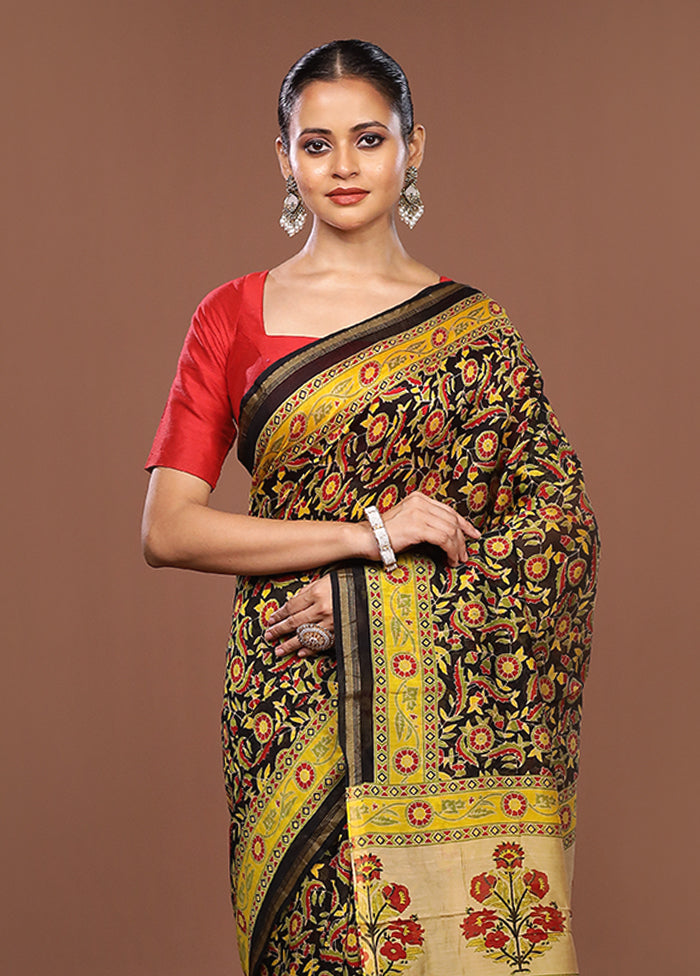Black Chanderi Silk Saree With Blouse Piece