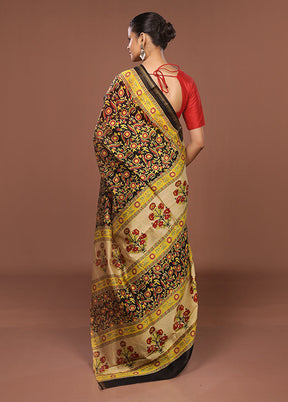 Black Chanderi Silk Saree With Blouse Piece