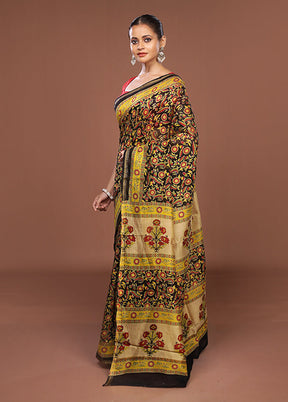 Black Chanderi Silk Saree With Blouse Piece