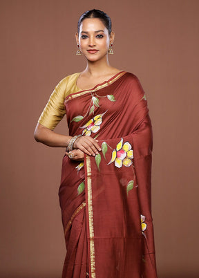 Maroon Chanderi Silk Saree With Blouse Piece