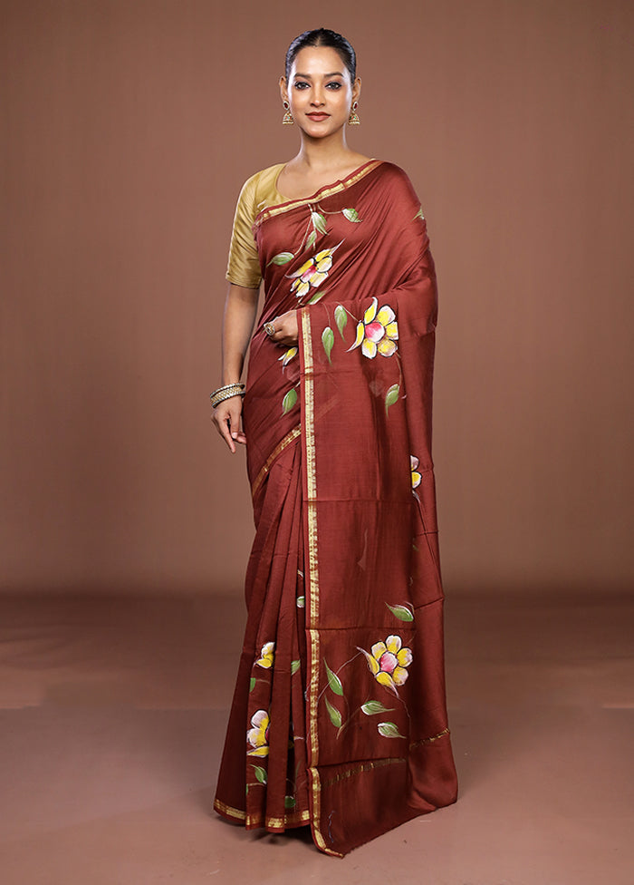 Maroon Chanderi Silk Saree With Blouse Piece
