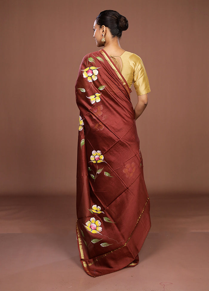 Maroon Chanderi Silk Saree With Blouse Piece