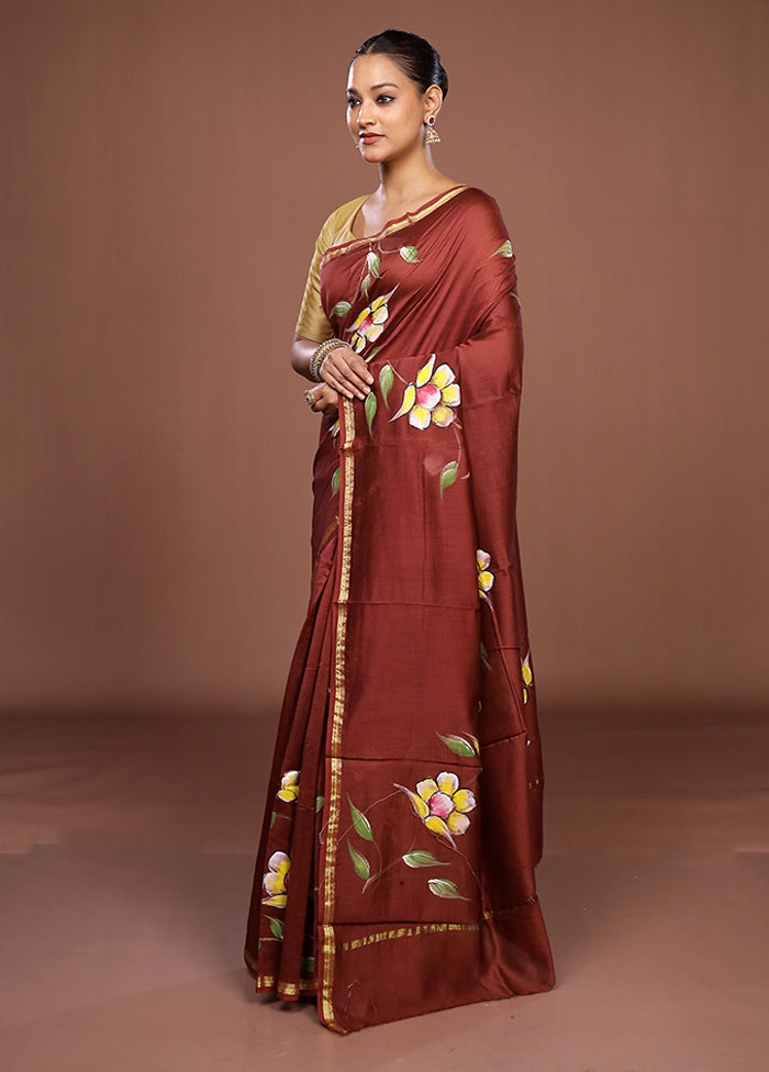 Maroon Chanderi Silk Saree With Blouse Piece
