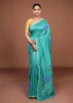 Green Chanderi Silk Saree With Blouse Piece