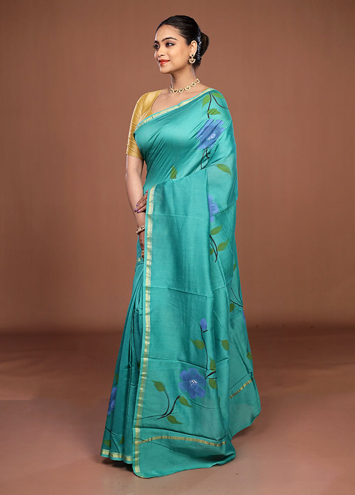 Green Chanderi Silk Saree With Blouse Piece