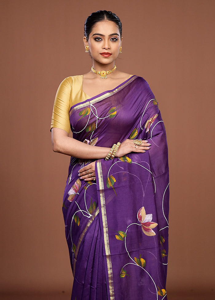 Blue Chanderi Silk Saree With Blouse Piece