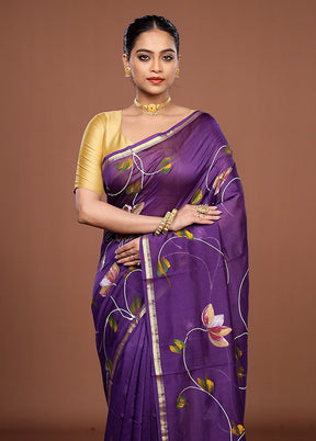 Blue Chanderi Silk Saree With Blouse Piece