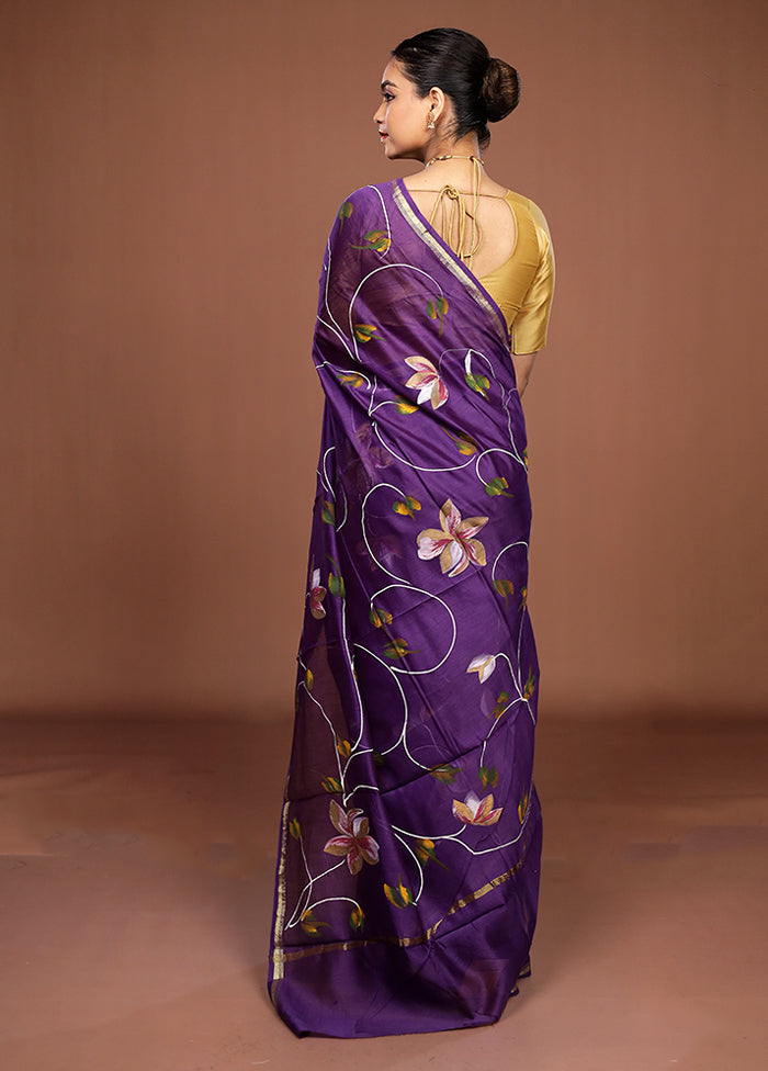 Blue Chanderi Silk Saree With Blouse Piece