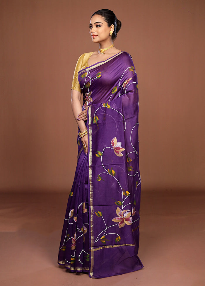 Blue Chanderi Silk Saree With Blouse Piece