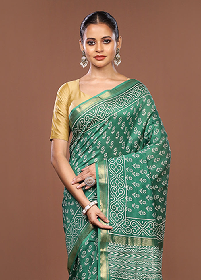 Green Chanderi Silk Saree With Blouse Piece