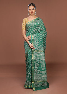 Green Chanderi Silk Saree With Blouse Piece