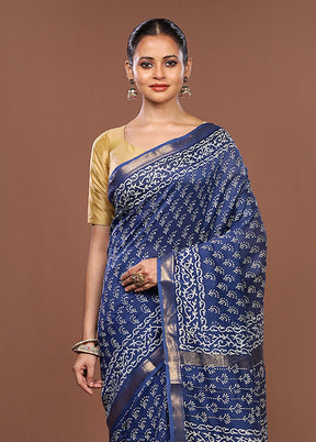 Blue Chanderi Silk Saree With Blouse Piece