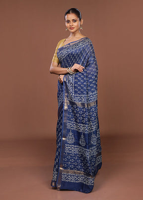 Blue Chanderi Silk Saree With Blouse Piece