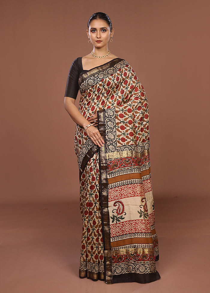 White Chanderi Silk Saree With Blouse Piece