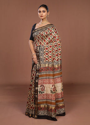 White Chanderi Silk Saree With Blouse Piece