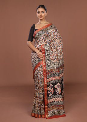 Cream Chanderi Silk Saree With Blouse Piece