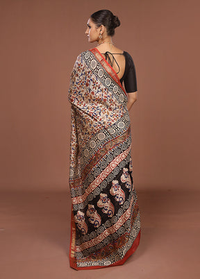 Cream Chanderi Silk Saree With Blouse Piece
