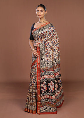 Cream Chanderi Silk Saree With Blouse Piece