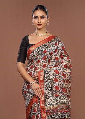 Cream Chanderi Silk Saree With Blouse Piece