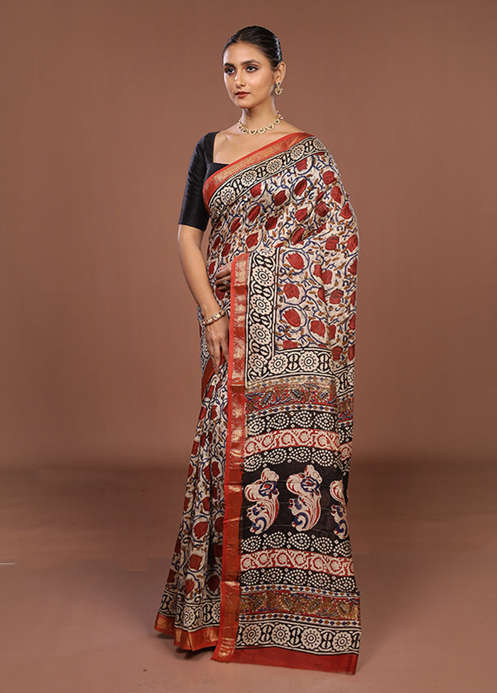 Cream Chanderi Silk Saree With Blouse Piece