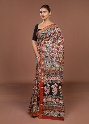 Cream Chanderi Silk Saree With Blouse Piece