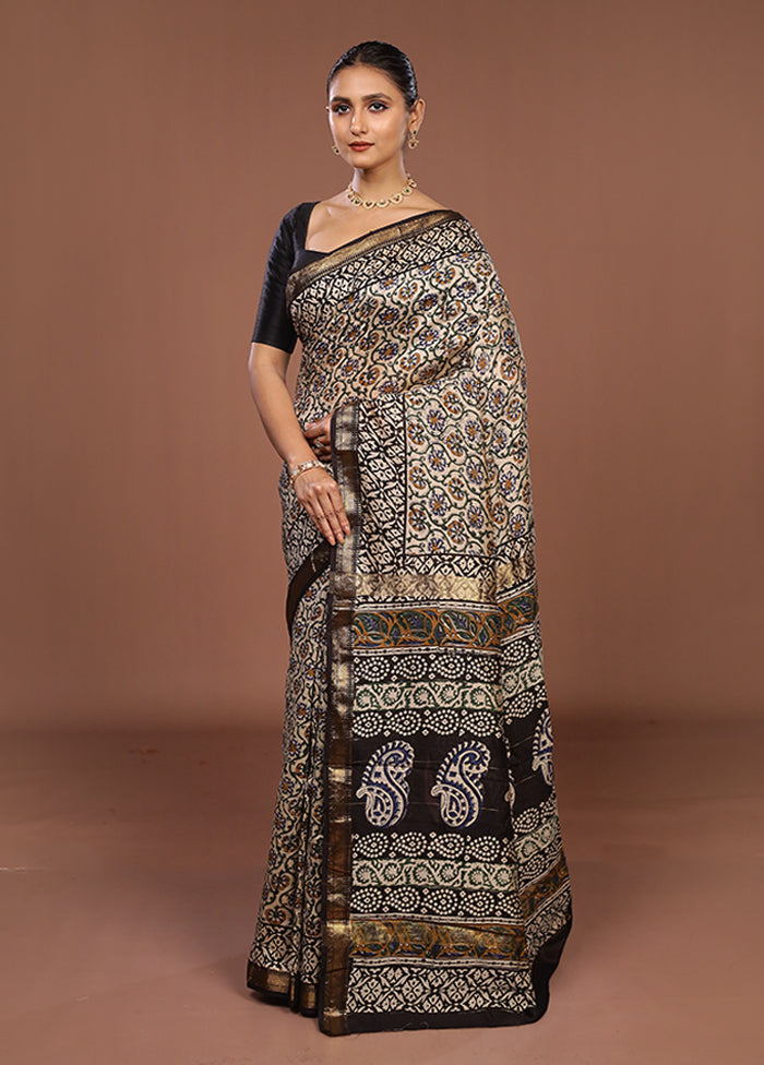 Cream Chanderi Silk Saree With Blouse Piece