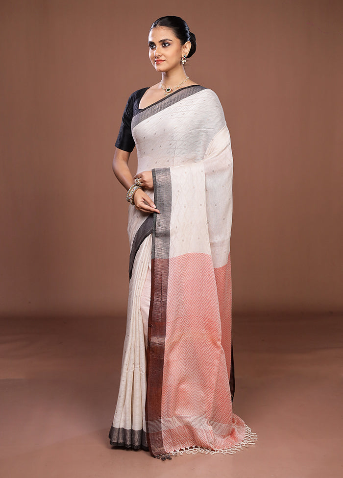 White Matka Silk Saree With Blouse Piece