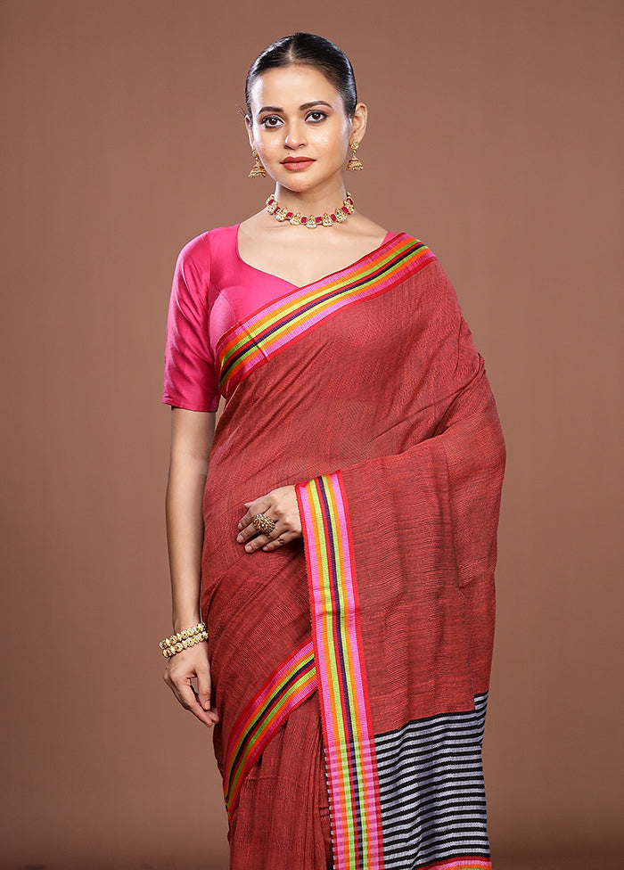Maroon Matka Silk Saree With Blouse Piece