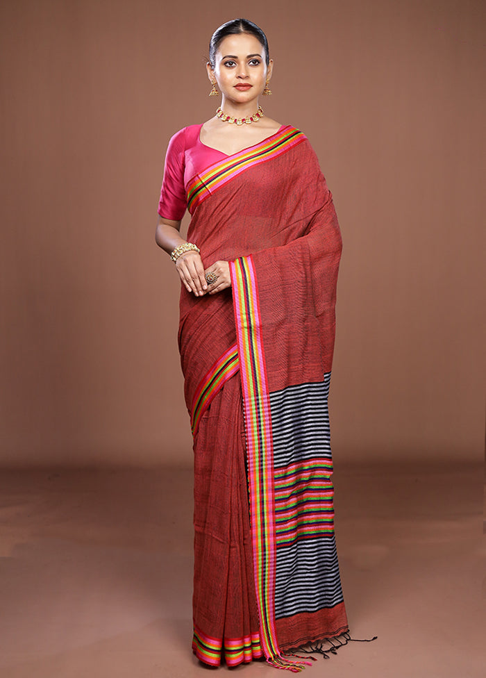 Maroon Matka Silk Saree With Blouse Piece