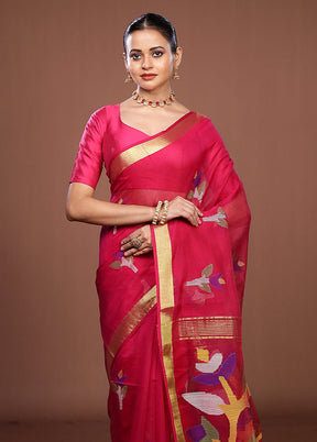 Pink Matka Silk Saree With Blouse Piece