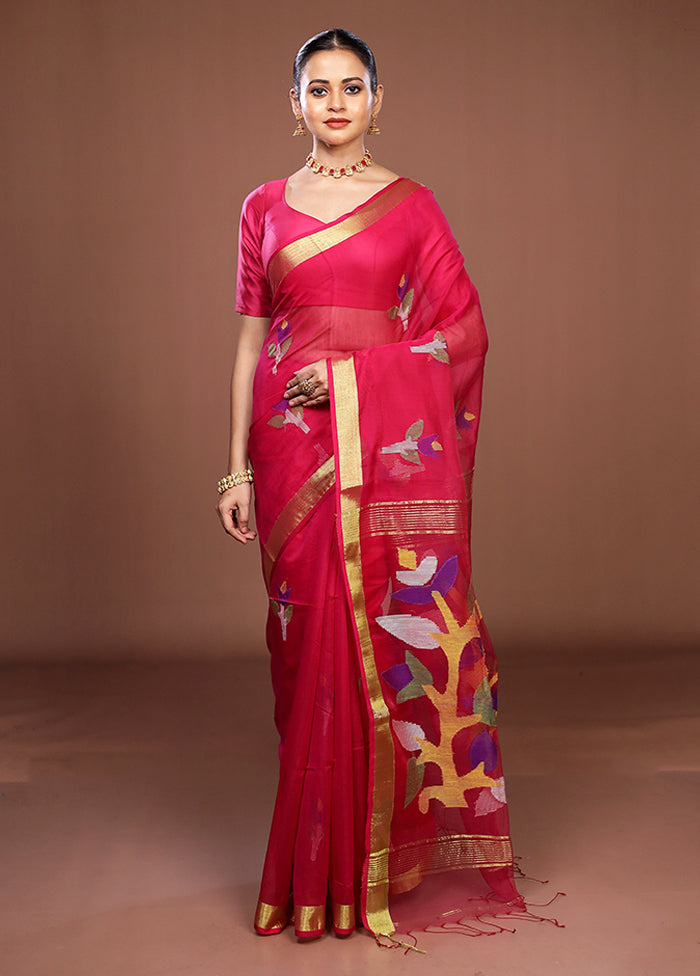 Pink Matka Silk Saree With Blouse Piece