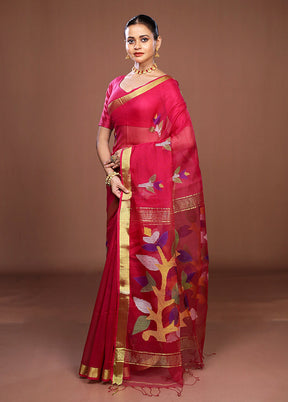 Pink Matka Silk Saree With Blouse Piece