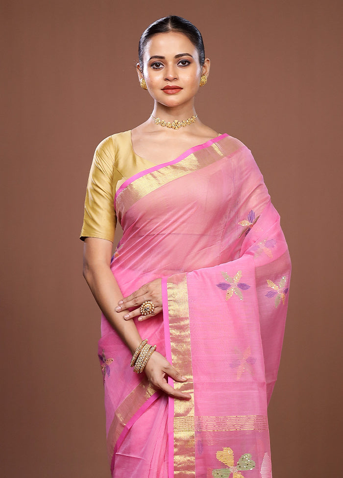 Pink Matka Silk Saree With Blouse Piece