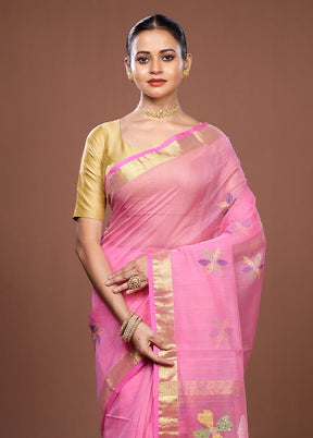 Pink Matka Silk Saree With Blouse Piece