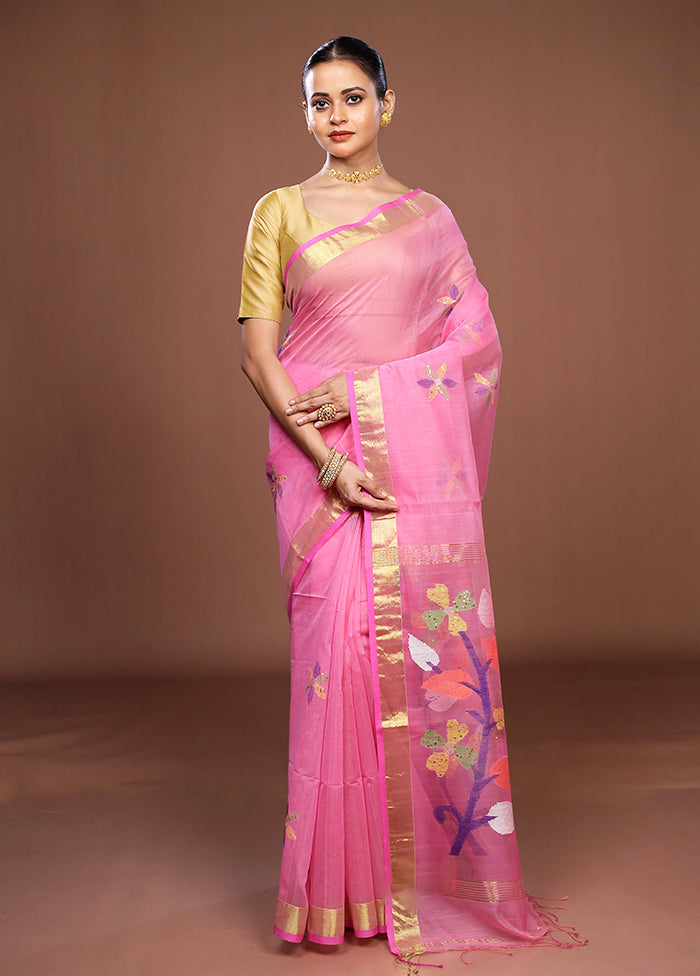 Pink Matka Silk Saree With Blouse Piece