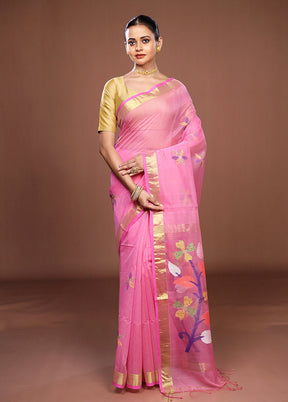 Pink Matka Silk Saree With Blouse Piece