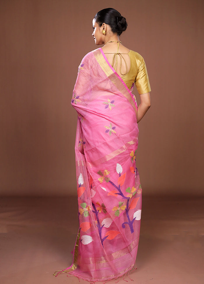 Pink Matka Silk Saree With Blouse Piece