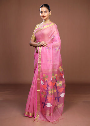 Pink Matka Silk Saree With Blouse Piece